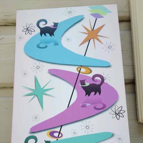 Retro MCM Style "Snobby" Cats on Boomerangs Giclee Print on Canvas Original Art - Picture 8 of 10